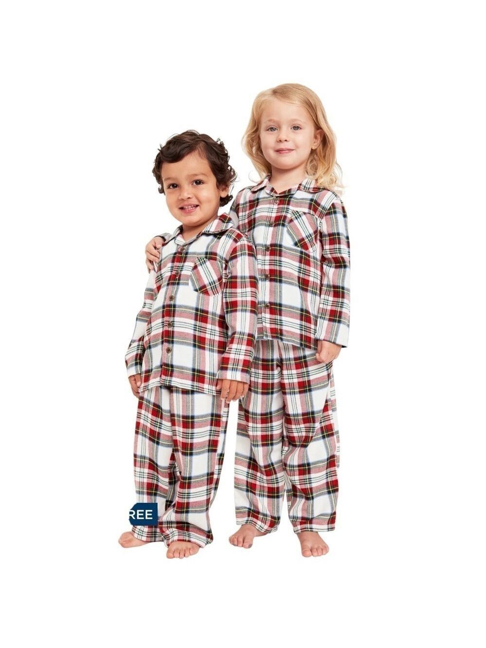Old Navy Flannel Plaid White Tartan Unisex Printed Pajama Set for Toddler
